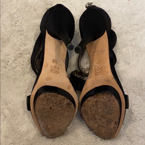 Black satin open toed heels - Picture 3 of 6